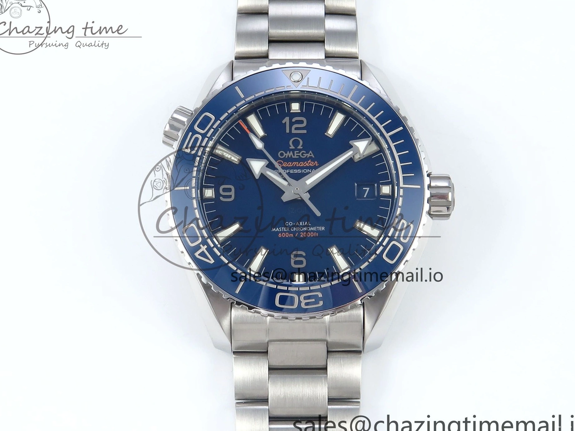 0425 Neat Seamaster Planet Ocean 600M 43.5mm SS SCF 1:1 Best Edition Blue Dial on SS Bracelet A8900 Super Clone 7684